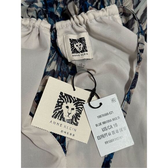 NWT Anne Klein Flowy Halter Marine Blue Multi Midi Dress 10 - Picture 7 of 8